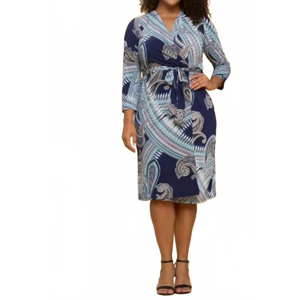 NEW RENEEC. v-neck wrap dress with tie - plus in navy